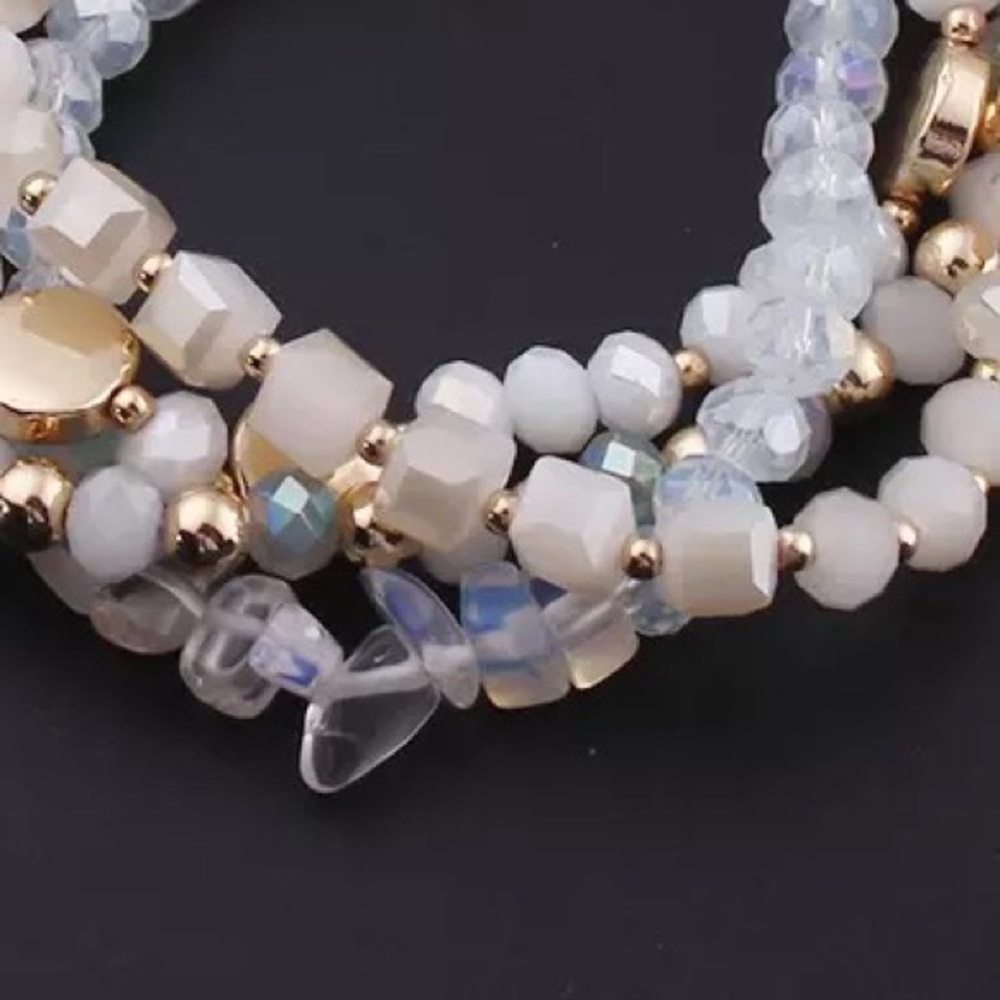 Gold Plated Beaded Iridescent Quartz Adjustable Layered Stacking Bracelet - Picture 3 of 9